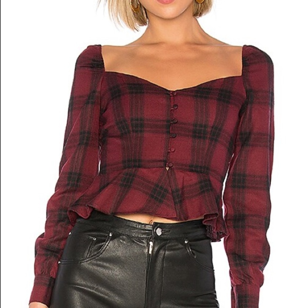 Superdown Márrie flannel puff sleeve top